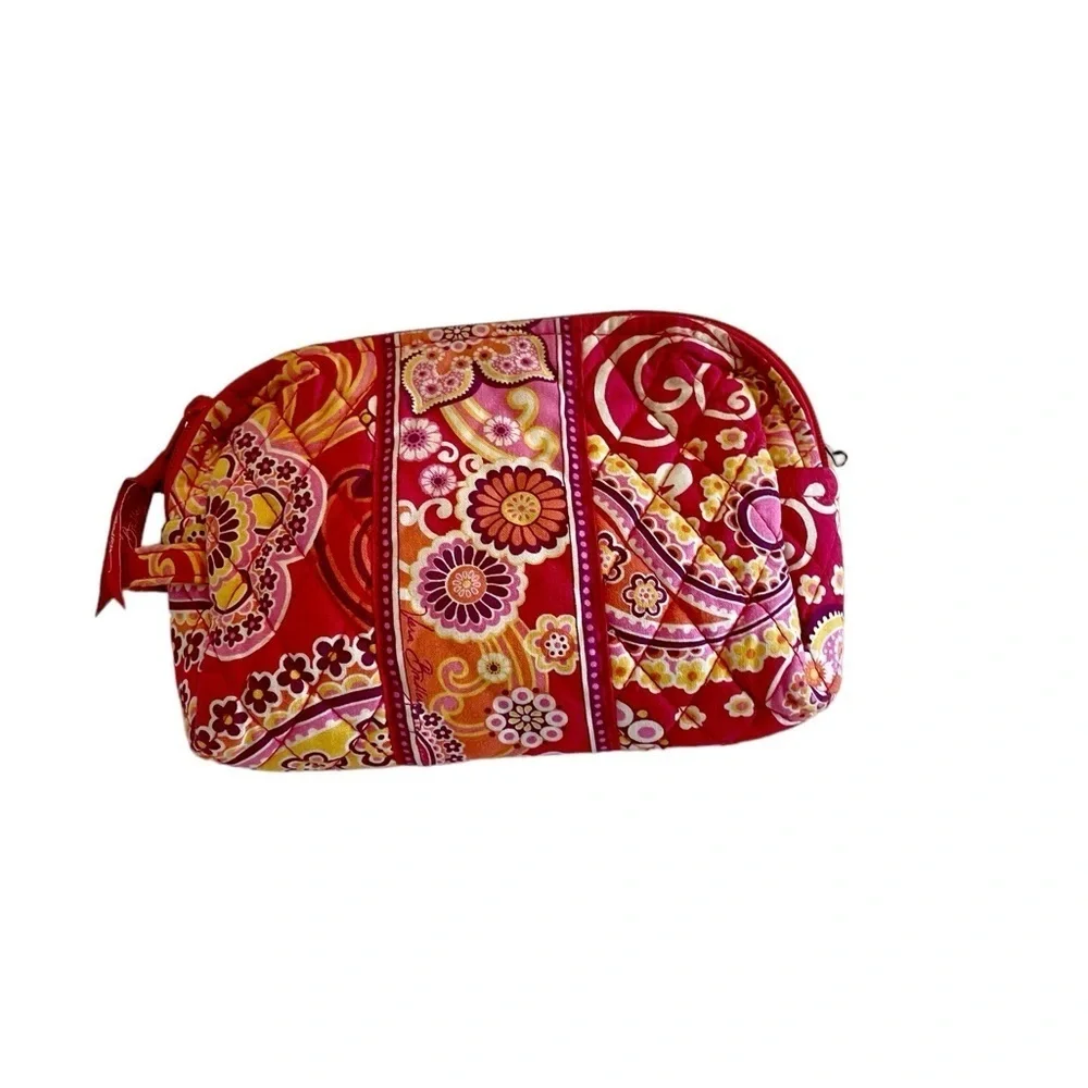 Vera Bradley Makeup Case, Red & Yellow Retired Paisley Print, Vinyl Line…